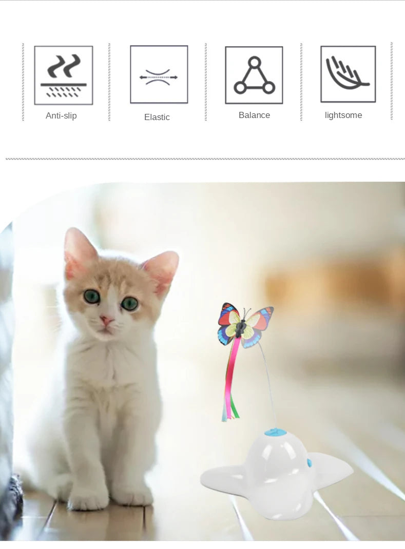 Automatic Butterfly Cat Toy with Rotating Flutter Teaser, AA Battery-Powered Indoor Pet Play Toy in White, Green or Yellow with Butterfly Option