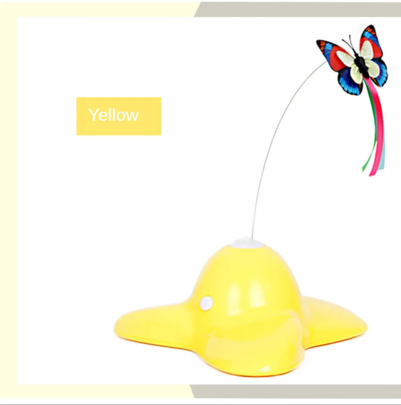 Automatic Butterfly Cat Toy with Rotating Flutter Teaser, AA Battery-Powered Indoor Pet Play Toy in White, Green or Yellow with Butterfly Option