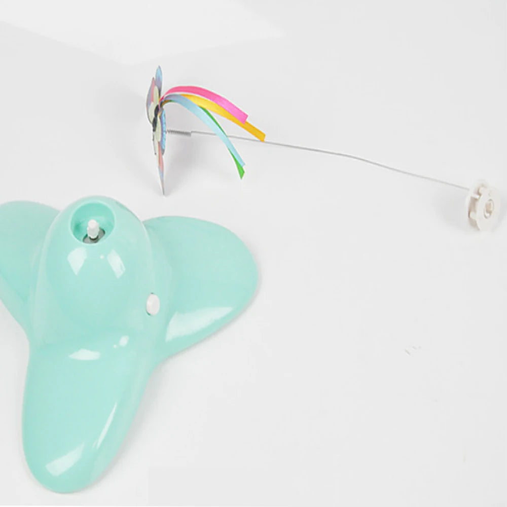 Automatic Butterfly Cat Toy with Rotating Flutter Teaser, AA Battery-Powered Indoor Pet Play Toy in White, Green or Yellow with Butterfly Option