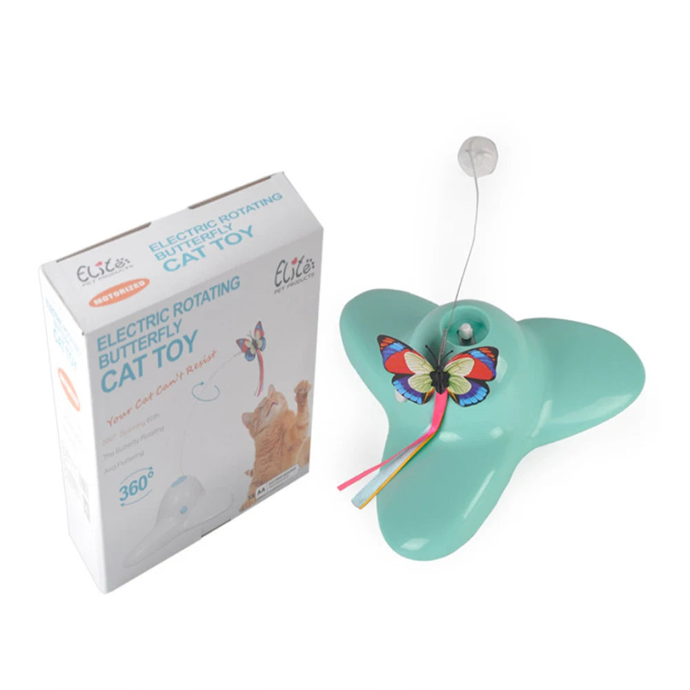 Automatic Butterfly Cat Toy with Rotating Flutter Teaser, AA Battery-Powered Indoor Pet Play Toy in White, Green or Yellow with Butterfly Option