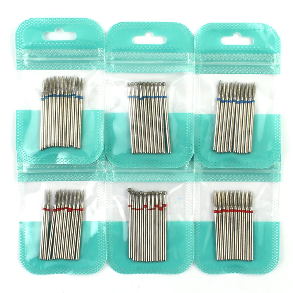 H-Series Diamond Nail Drill Bits, 10-Piece Selected Sets with 2.35mm Shanks for Compatible Electric Nail Files and Professional Manicure Filing Tools