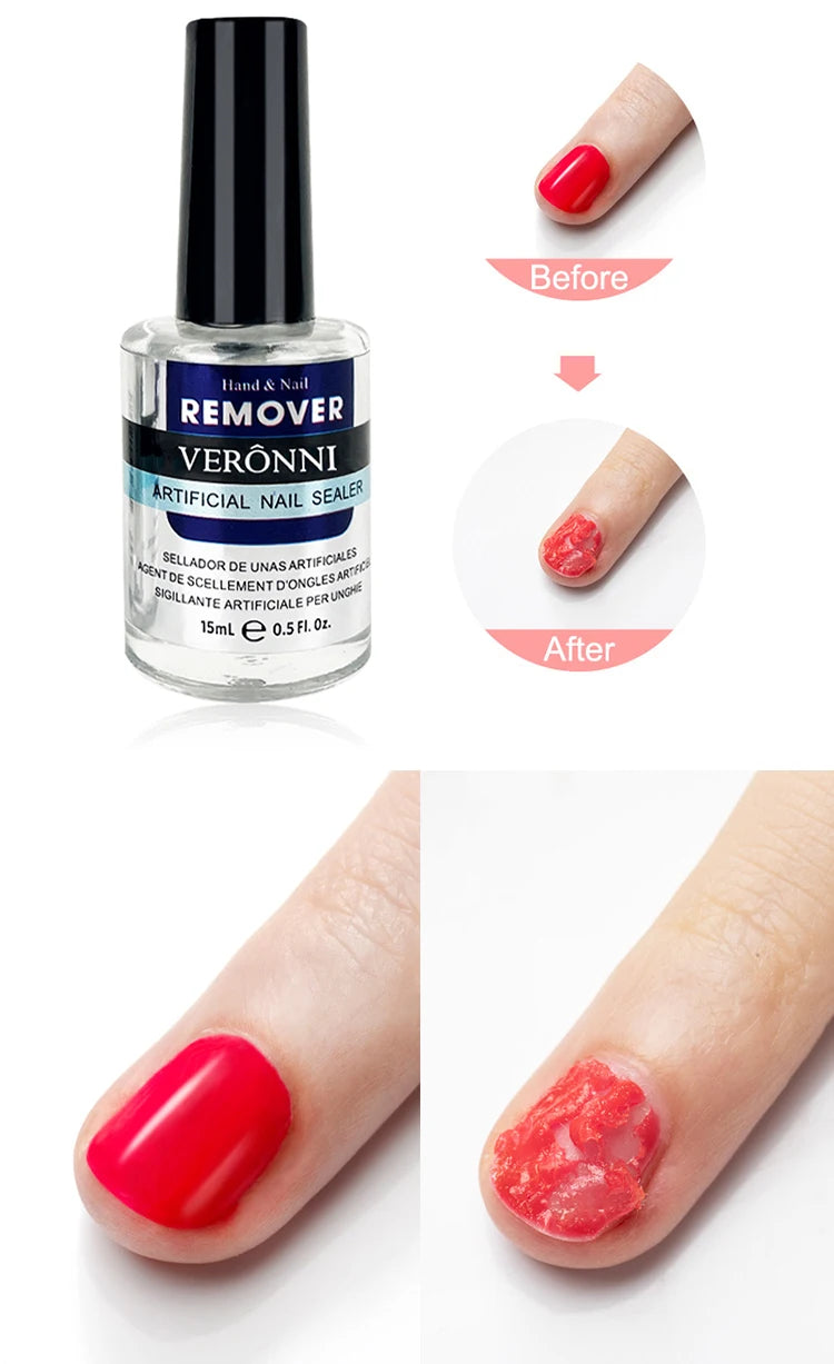 Gel Nail Polish Remover with Listed 15ml Bottle Size, Magic Remover Reference and Single or Two-Piece Selection Labels for Adult Manicure Removal