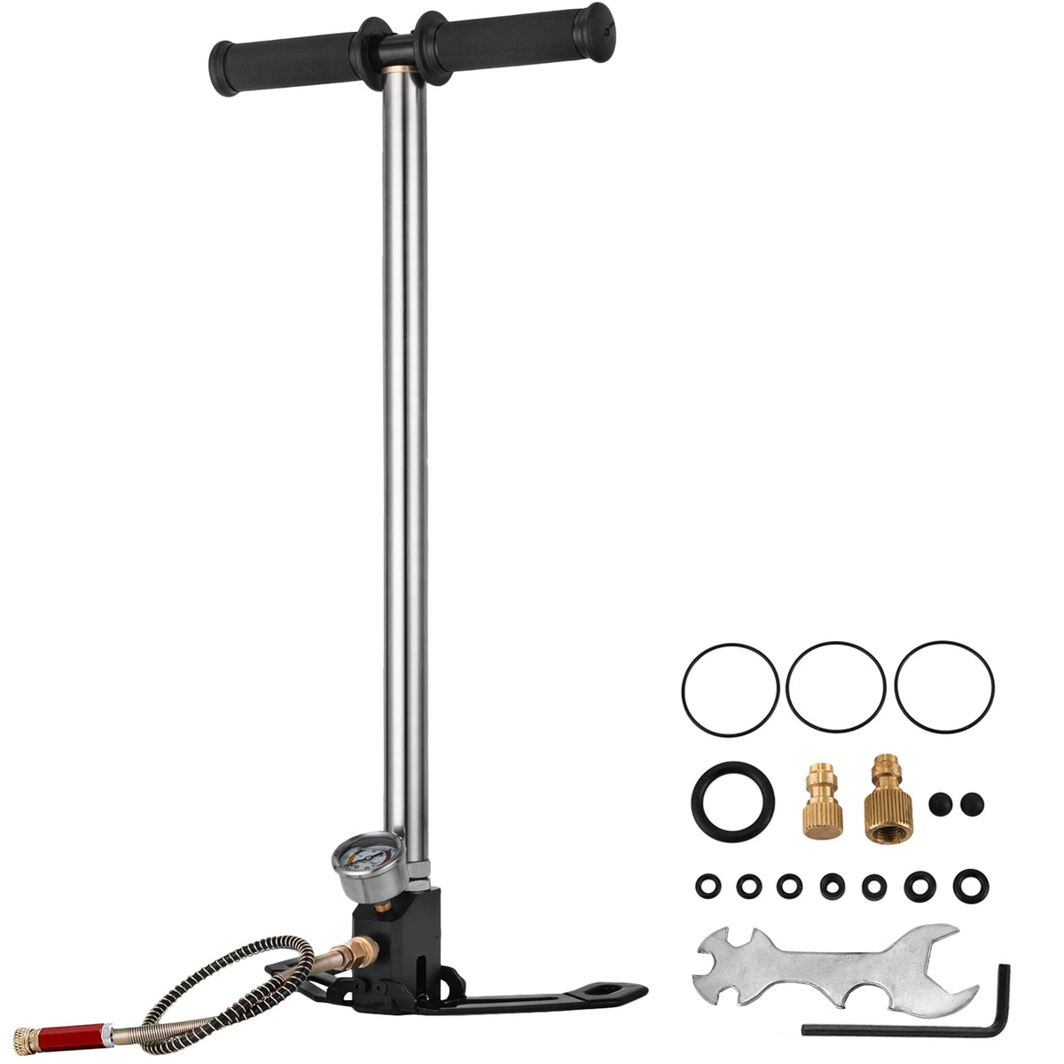 PCP Hand Pump by SucceBuy, Three-Stage Manual Air Pump with Listed 4500 PSI Rating, Pressure Gauge and Oil-Moisture Filter in Silver or Black Selections
