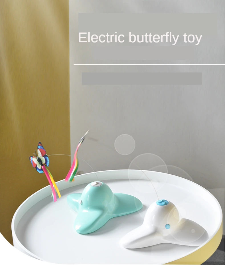Automatic Butterfly Cat Toy with Rotating Flutter Teaser, AA Battery-Powered Indoor Pet Play Toy in White, Green or Yellow with Butterfly Option