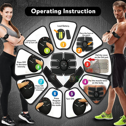 EMS Muscle Stimulator with Six Modes and Push-Button Controls, Black AAA Battery-Powered Fitness Pad in 6 pack ABS, 8 pack ABS or HipTrainer Options
