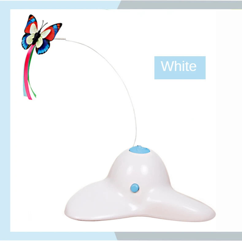 Automatic Butterfly Cat Toy with Rotating Flutter Teaser, AA Battery-Powered Indoor Pet Play Toy in White, Green or Yellow with Butterfly Option