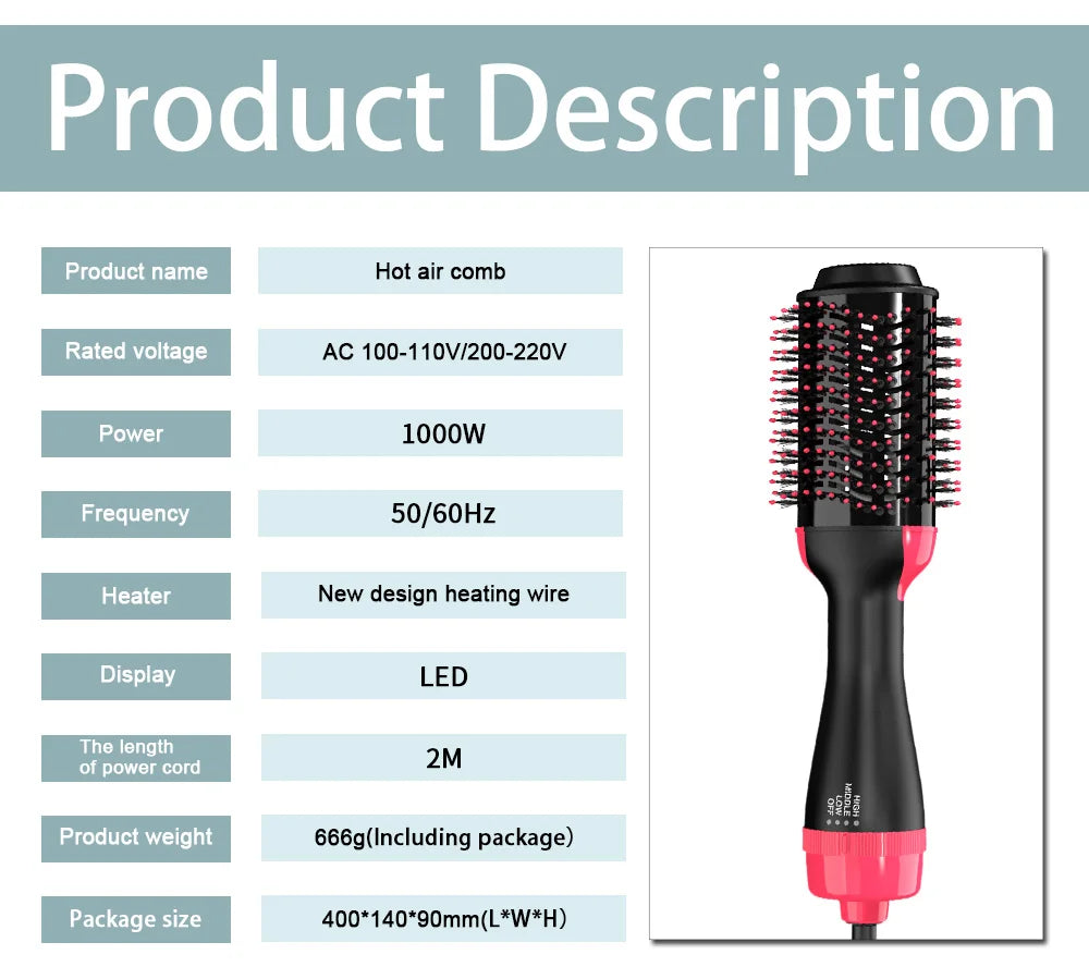 Oval Hair Dryer Brush by LISAPRO, Red 1000W Ionic Hot Air Volumizer with Three Heat Settings, Dial Control and 2.5m Swivel Cord for At-Home Blowouts
