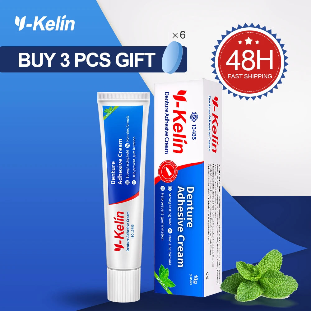 Zinc-Free Denture Adhesive Cream by Y-Kelin, 40g Original Formula for Upper, Lower and Partial Dentures with 1, 3 or 12-Pack Purchase Options