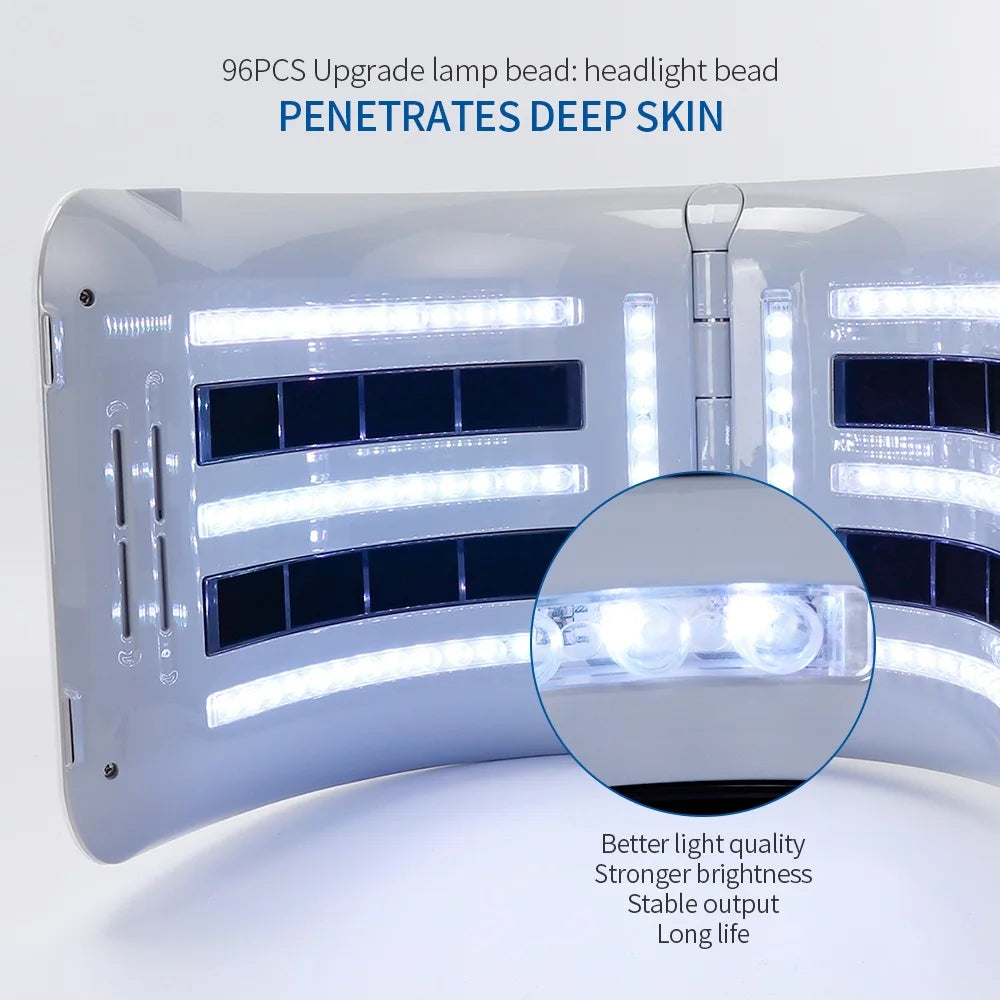 LED Beauty Light Machine with Foldable Face and Body Design, Seven Color and Heating Model References, Eye Protection and Regional Plug Options
