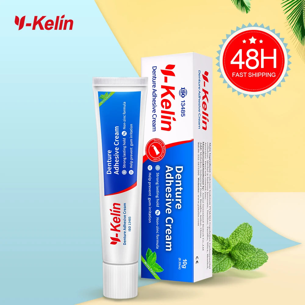 Zinc-Free Denture Adhesive Cream by Y-Kelin, 40g Original Formula for Upper, Lower and Partial Dentures with 1, 3 or 12-Pack Purchase Options
