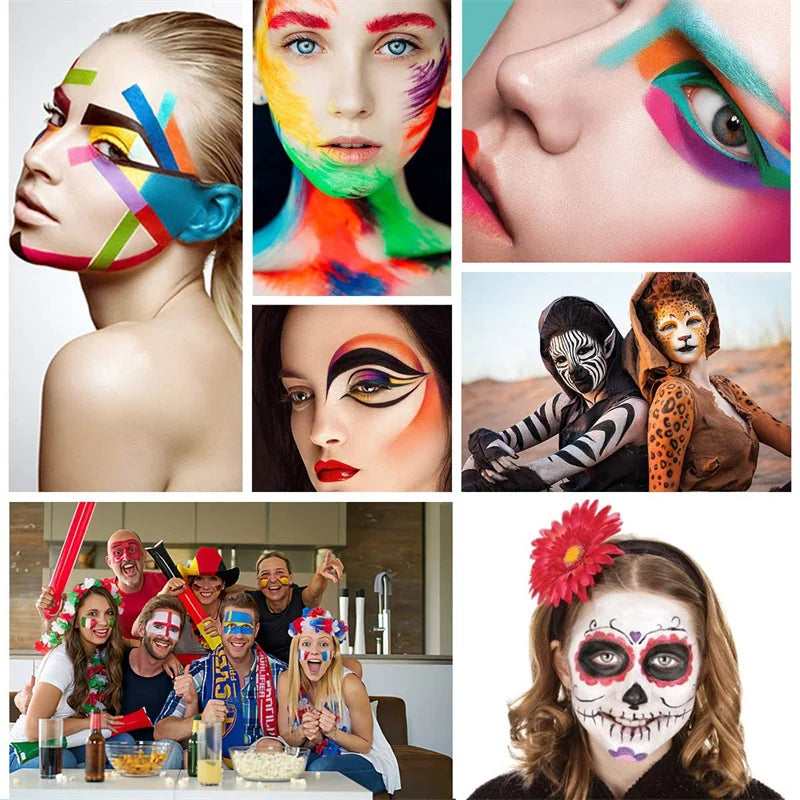 Oil Based SFX Face Paint and Makeup Kit Options with 42g or 96g Paint Labels, Brush Set Choices and Scar Wax References for Halloween and Stage Costumes