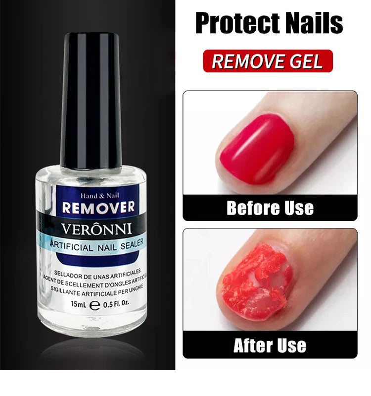 Gel Nail Polish Remover with Listed 15ml Bottle Size, Magic Remover Reference and Single or Two-Piece Selection Labels for Adult Manicure Removal