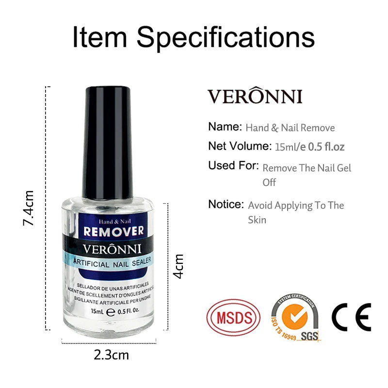 Gel Nail Polish Remover with Listed 15ml Bottle Size, Magic Remover Reference and Single or Two-Piece Selection Labels for Adult Manicure Removal