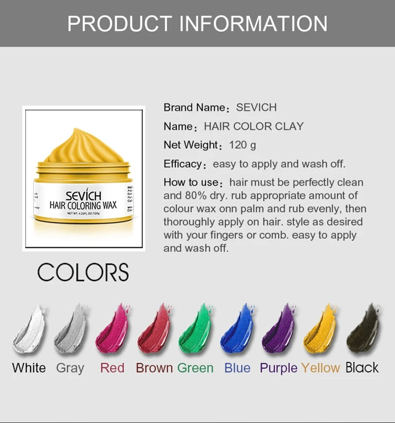 Hair Color Wax by Sevich with Ten Shade Options, Unisex Adult Hair Styling Color for Creative Party Looks, Costume Hairstyles and Everyday Style Changes