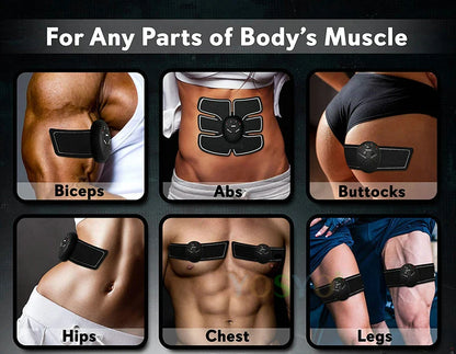 EMS Muscle Stimulator with Six Modes and Push-Button Controls, Black AAA Battery-Powered Fitness Pad in 6 pack ABS, 8 pack ABS or HipTrainer Options