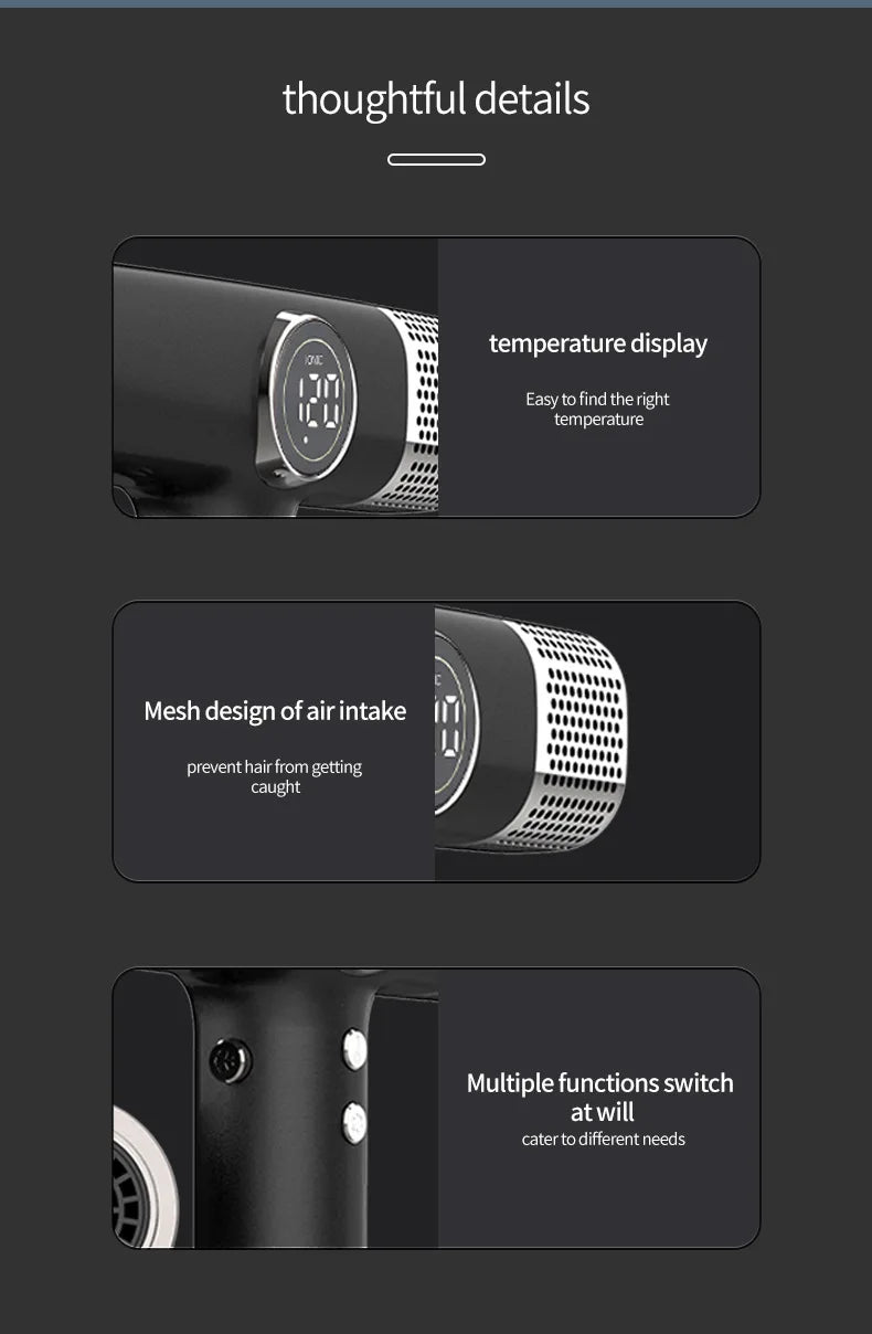 Ionic Hair Dryer with 110000 RPM Brushless Motor, Black High-Speed Blow Dryer with Thermo-Control and Low-Noise Design for Home Use, US or EU Plug
