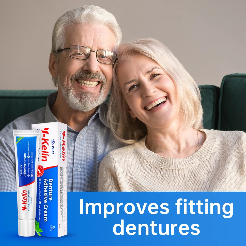 Denture Adhesive Cream Three-Pack by Y-Kelin, Three 40g Tubes with Listed Minty Taste and Non-Zinc Formula for Label-Guided Full and Partial Denture Care