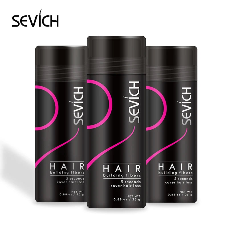 Hair Building Fiber Powder with Ten Shade Options from Black to White, Sevich Source Reference and Applicator Spray Wording for Cosmetic Hair Appearance