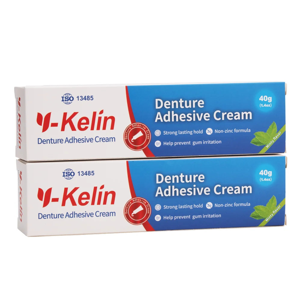 Zinc-Free Denture Adhesive Cream by Y-Kelin, 40g Original Formula for Upper, Lower and Partial Dentures with 1, 3 or 12-Pack Purchase Options