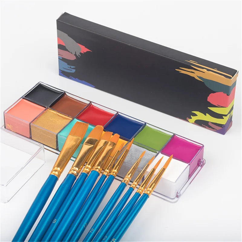 Oil Based SFX Face Paint and Makeup Kit Options with 42g or 96g Paint Labels, Brush Set Choices and Scar Wax References for Halloween and Stage Costumes