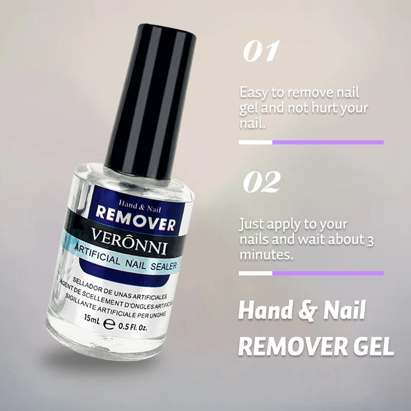 Gel Nail Polish Remover with Listed 15ml Bottle Size, Magic Remover Reference and Single or Two-Piece Selection Labels for Adult Manicure Removal