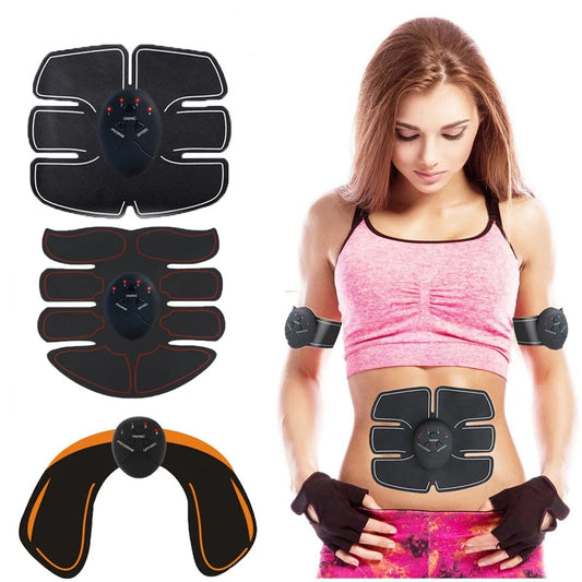 EMS Muscle Stimulator with Six Modes and Push-Button Controls, Black AAA Battery-Powered Fitness Pad in 6 pack ABS, 8 pack ABS or HipTrainer Options