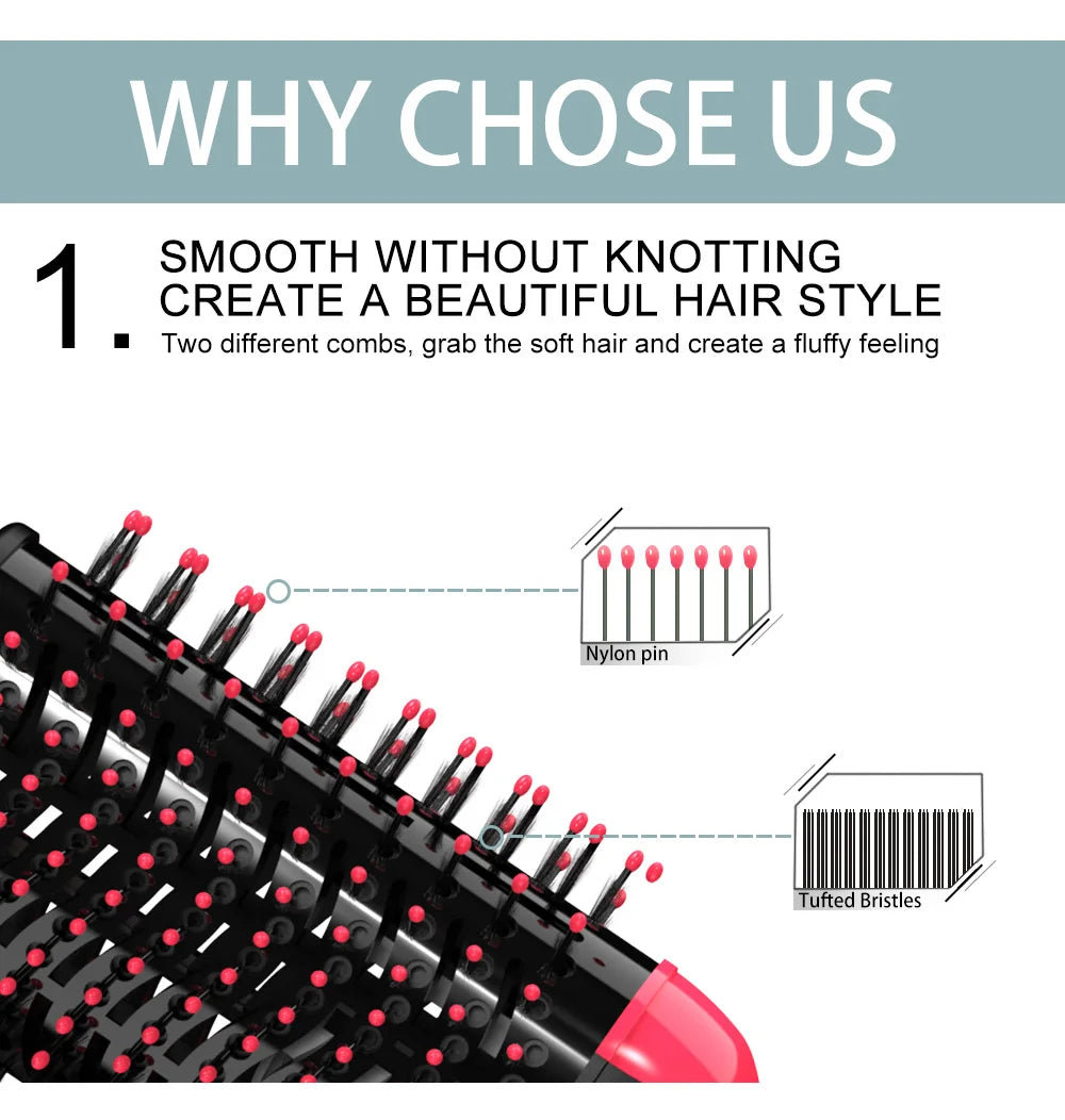 Oval Hair Dryer Brush by LISAPRO, Red 1000W Ionic Hot Air Volumizer with Three Heat Settings, Dial Control and 2.5m Swivel Cord for At-Home Blowouts