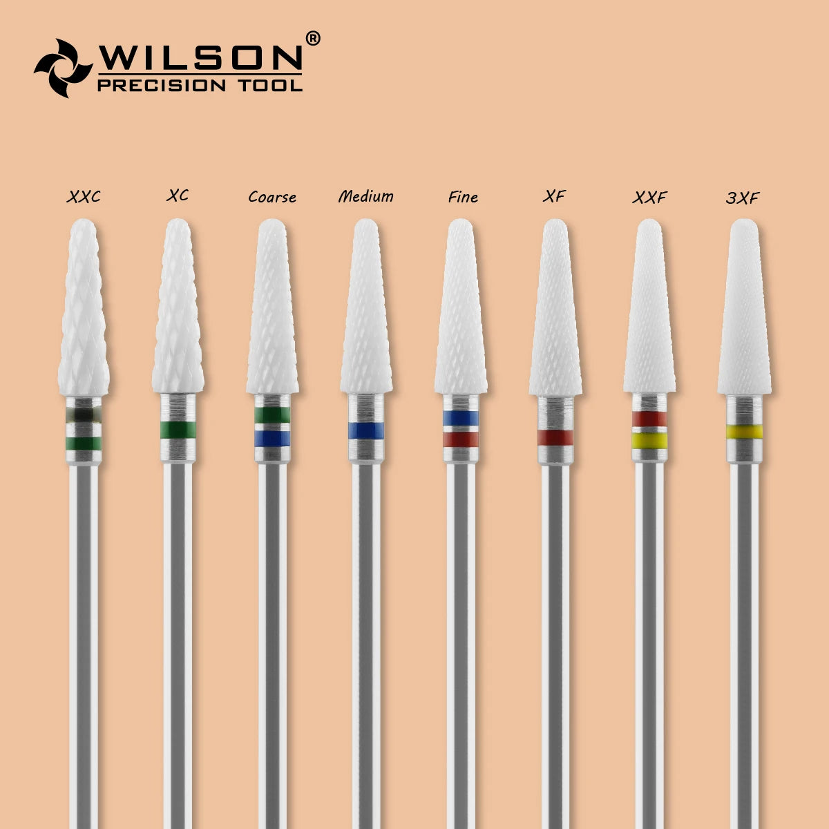 White Zirconia Burs with Conical Shape and Cross-Cut Design, Listed 4.5mm Size Reference and Eight Single-Piece Model Options for Rotary Tool Compatibility Review
