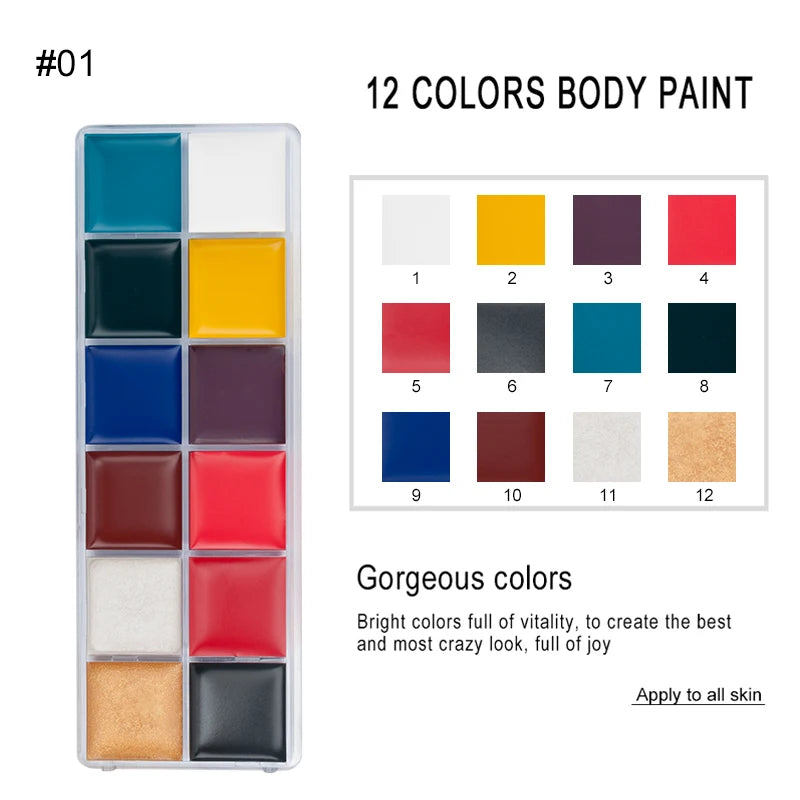 Oil Based SFX Face Paint and Makeup Kit Options with 42g or 96g Paint Labels, Brush Set Choices and Scar Wax References for Halloween and Stage Costumes