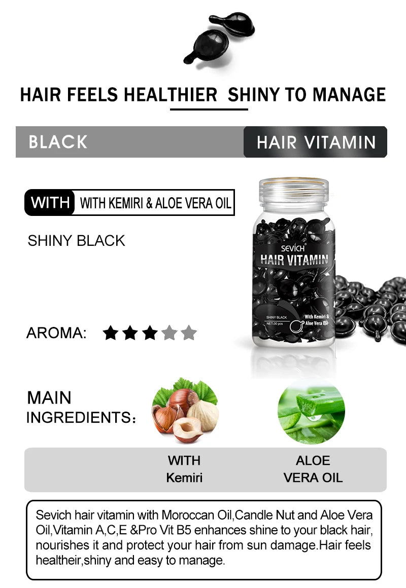 Hair Oil Capsules by Sevich for Cosmetic Conditioning, Softness and Shine, Nine Hair Care Option Labels for At-Home Grooming Routines