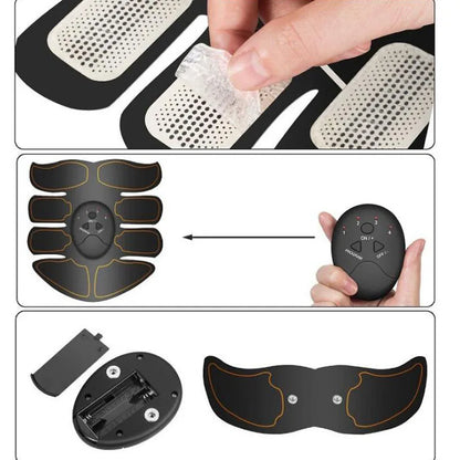 EMS Muscle Stimulator with Six Modes and Push-Button Controls, Black AAA Battery-Powered Fitness Pad in 6 pack ABS, 8 pack ABS or HipTrainer Options