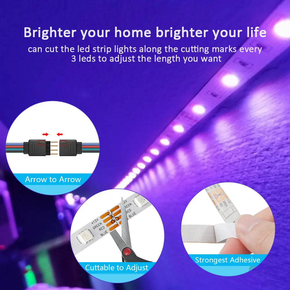 Music Sync RGB LED Strip Lights with 5V USB Power and Bluetooth 24key Option, Nine Lengths from 1m to 30m for Bedroom, TV and Party Accent Decoration
