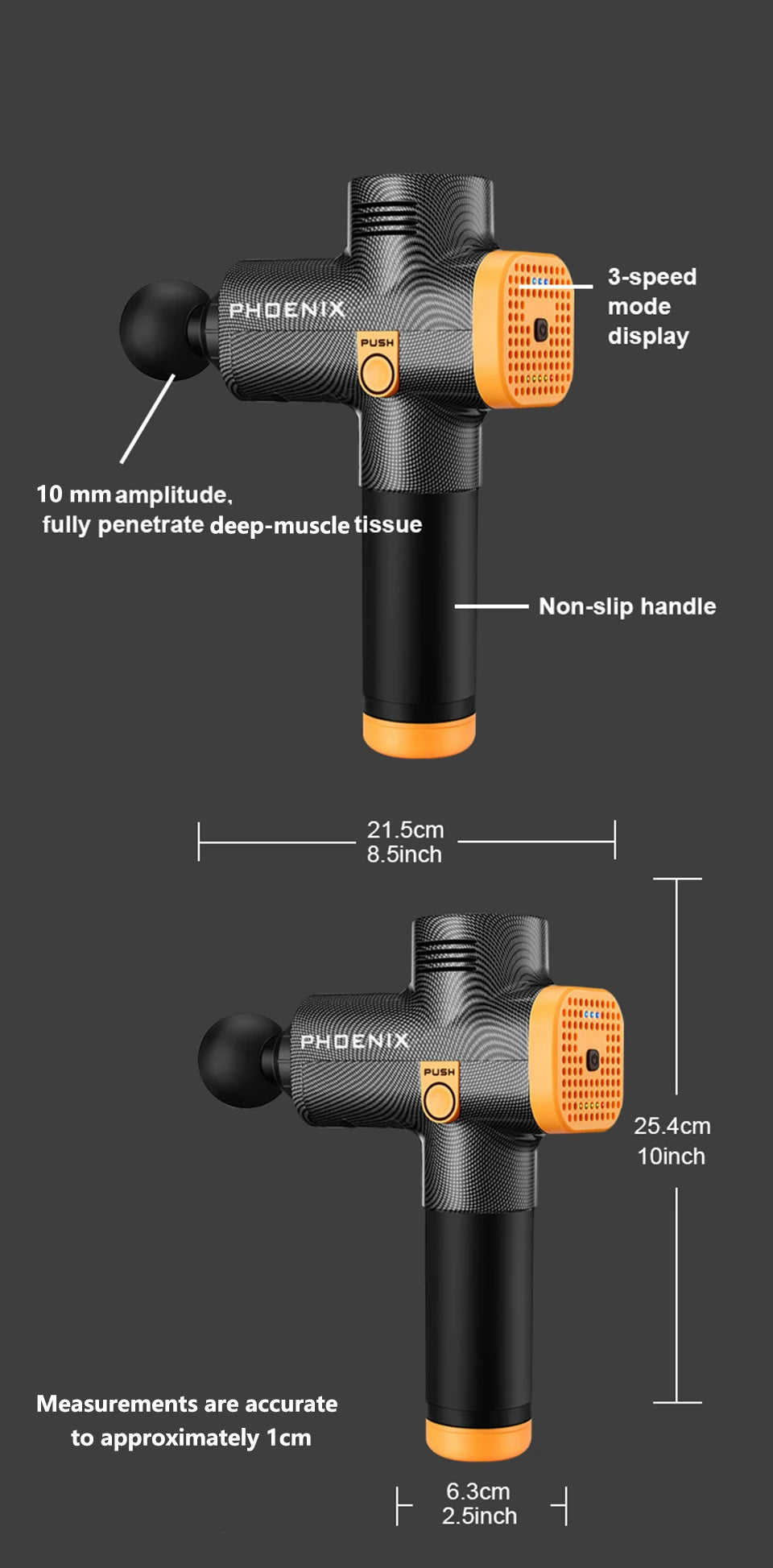 Phoenix A2 LCD Massage Gun with Four or Six Attachment Options, Black or Silver-Labeled Handheld Massager and US or EU Plug Choices for Adult Relaxation