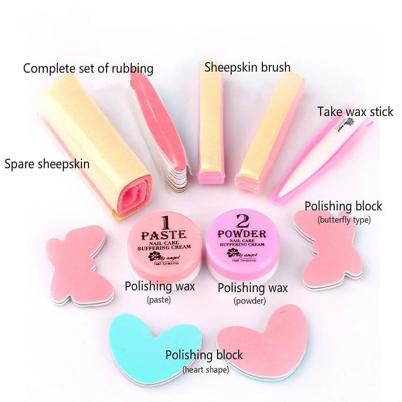 Nail Buffing Kit with Polishing Wax, Buffer Blocks and Filing Strips for Natural-Look Shine, Manual At-Home Manicure Care in Multiple Set Options
