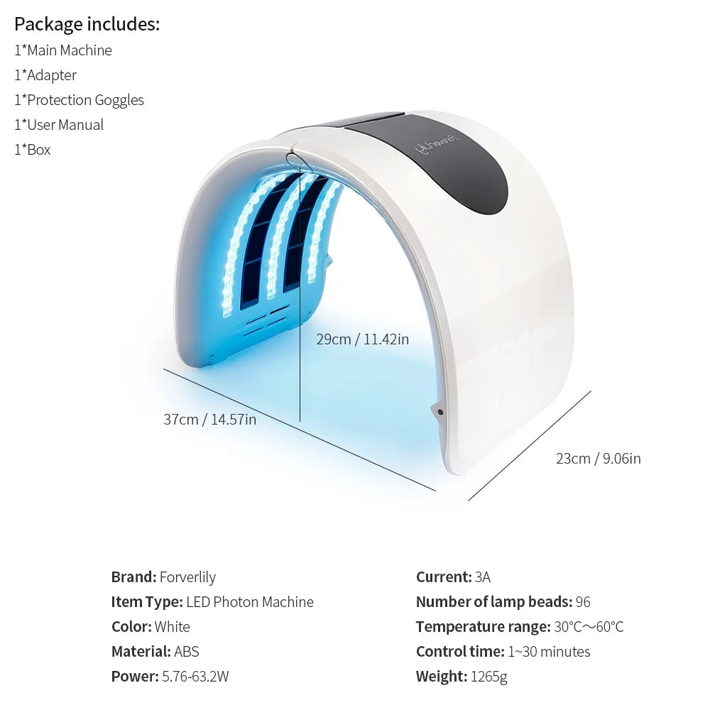 LED Beauty Light Machine with Foldable Face and Body Design, Seven Color and Heating Model References, Eye Protection and Regional Plug Options