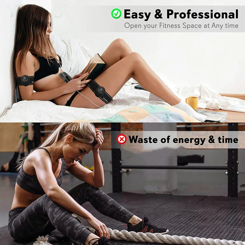 EMS Muscle Stimulator with Six Modes and Push-Button Controls, Black AAA Battery-Powered Fitness Pad in 6 pack ABS, 8 pack ABS or HipTrainer Options