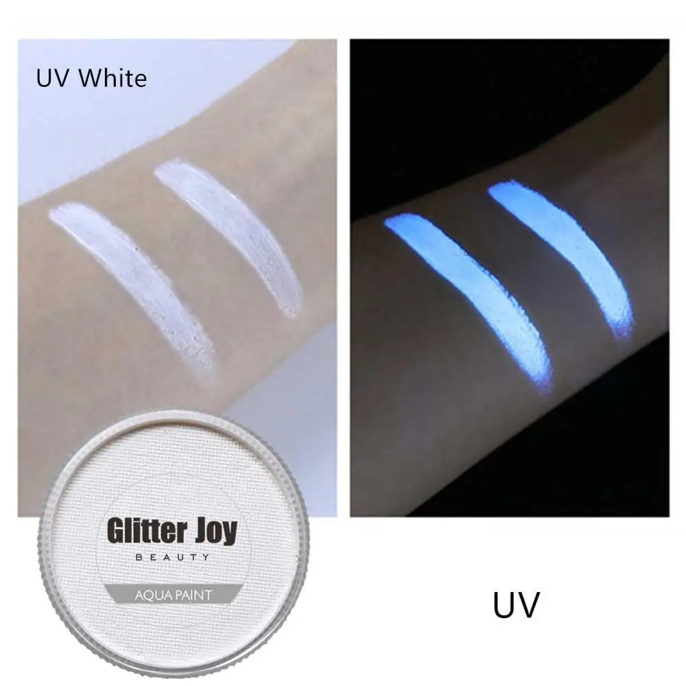 UV White Face and Body Paint 30g, Water-Activated Costume Makeup with UV-Reactive Finish for Cosplay, Halloween, Festivals and Creative Party Designs