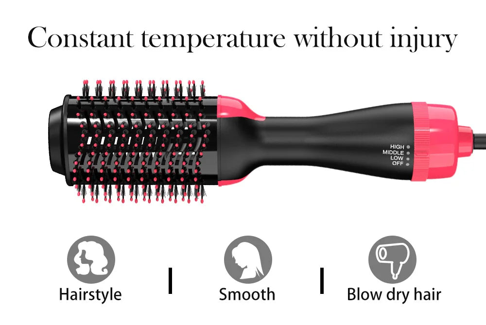 Oval Hair Dryer Brush by LISAPRO, Red 1000W Ionic Hot Air Volumizer with Three Heat Settings, Dial Control and 2.5m Swivel Cord for At-Home Blowouts