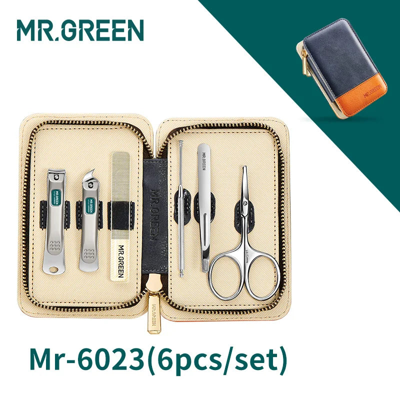 MR.GREEN Manicure Set Color Contrast Sets Nail Clippers Cutter Tools Kits Stainless Steel Pedicure Travel Case for Man Woman