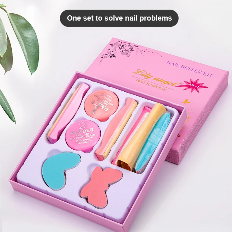 Nail Buffing Kit with Polishing Wax, Buffer Blocks and Filing Strips for Natural-Look Shine, Manual At-Home Manicure Care in Multiple Set Options