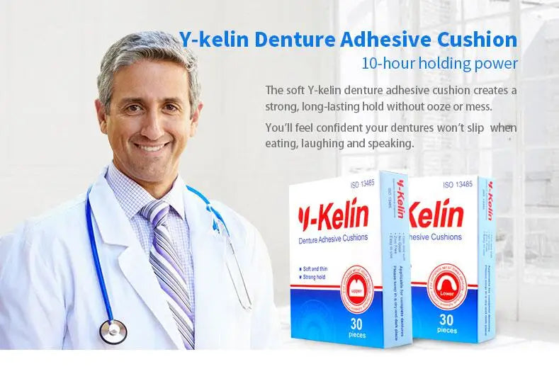 Denture Adhesive Cushion Pads by Y-Kelin, Listed Zinc-Free Strip Format with Upper or Lower Options in 1, 3 and 5-Pack Selections for Adult Denture Care