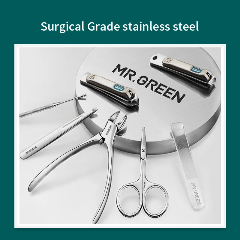 MR.GREEN Manicure Set Color Contrast Sets Nail Clippers Cutter Tools Kits Stainless Steel Pedicure Travel Case for Man Woman