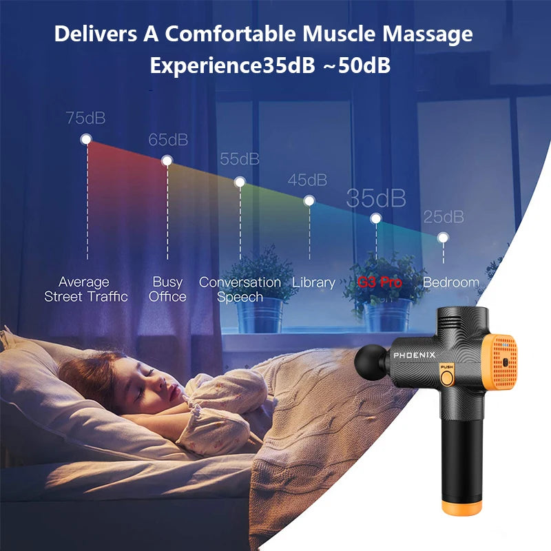 Rechargeable LCD Massage Gun Phoenix A2 with Four or Six Head Options, Adjustable Settings and Silicone Grip for Everyday Muscle Relaxation