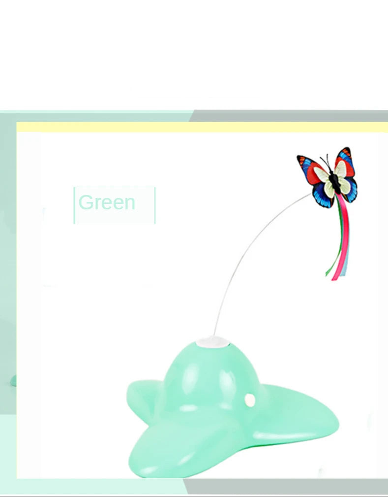 Automatic Butterfly Cat Toy with Rotating Flutter Teaser, AA Battery-Powered Indoor Pet Play Toy in White, Green or Yellow with Butterfly Option
