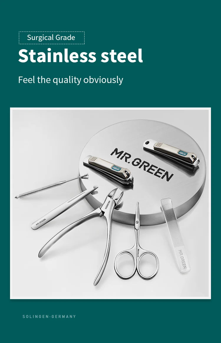 MR.GREEN Manicure Set Color Contrast Sets Nail Clippers Cutter Tools Kits Stainless Steel Pedicure Travel Case for Man Woman