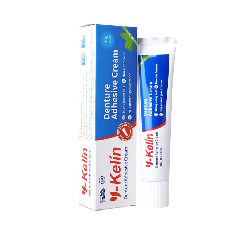 Zinc-Free Denture Adhesive Cream by Y-Kelin, 40g Original Formula for Upper, Lower and Partial Dentures with 1, 3 or 12-Pack Purchase Options