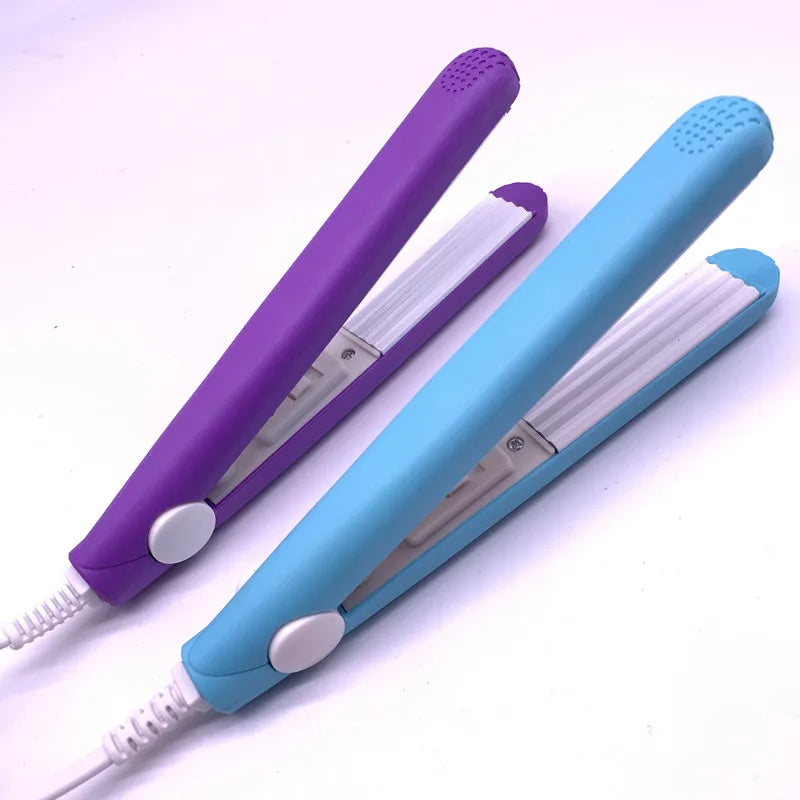 Mini Hair Crimper, Slim Lightweight Corrugated Styling Iron with Ceramic Components, On-Off Switch and Blue, Pink or Purple Colors with Regional Plug Options