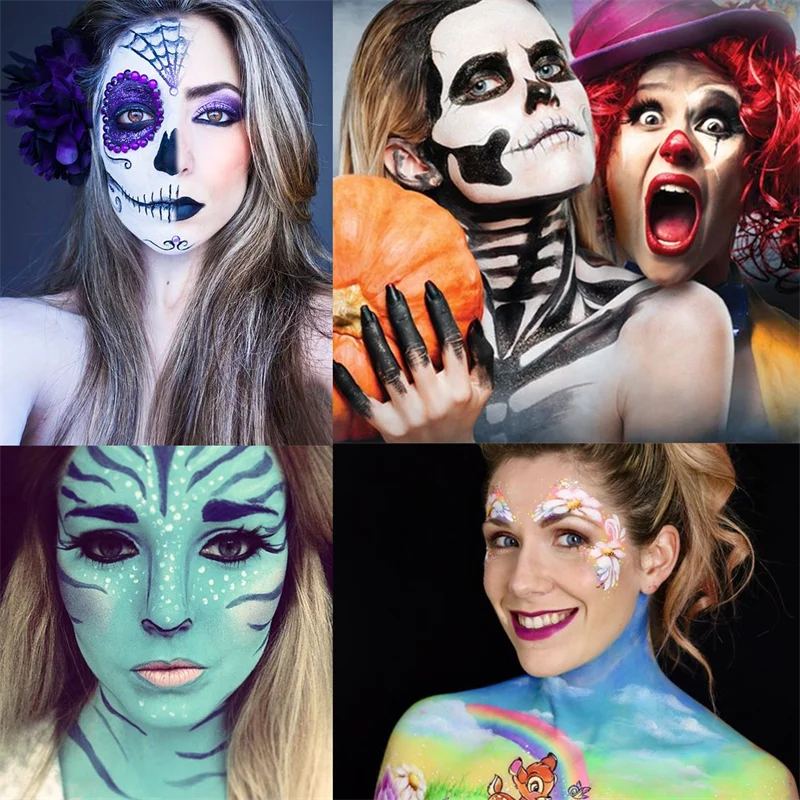 Oil Based SFX Face Paint and Makeup Kit Options with 42g or 96g Paint Labels, Brush Set Choices and Scar Wax References for Halloween and Stage Costumes