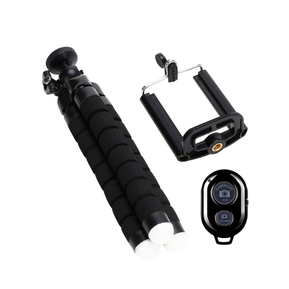 Mini Phone Tripod with Flexible Legs, Rubberized Rings and Removable Camera Link, Blue, Black or Red with Selected Remote Options for Tabletop Photography