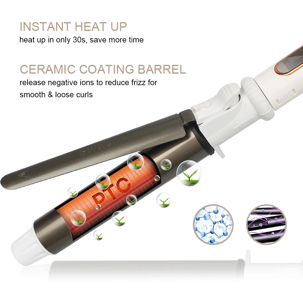 USHOW Ceramic Curling Iron, Single-Barrel Hair Styler with Separate 9mm to 45mm Diameter Selections and AU, UK, EU or US Regional Plug Options
